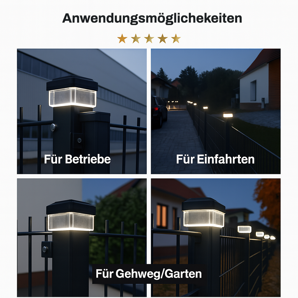 6040 Solar Zaunleuchte LED - Zaun Beleuchtung | Doppelstabmattenzaun | 30 Stück